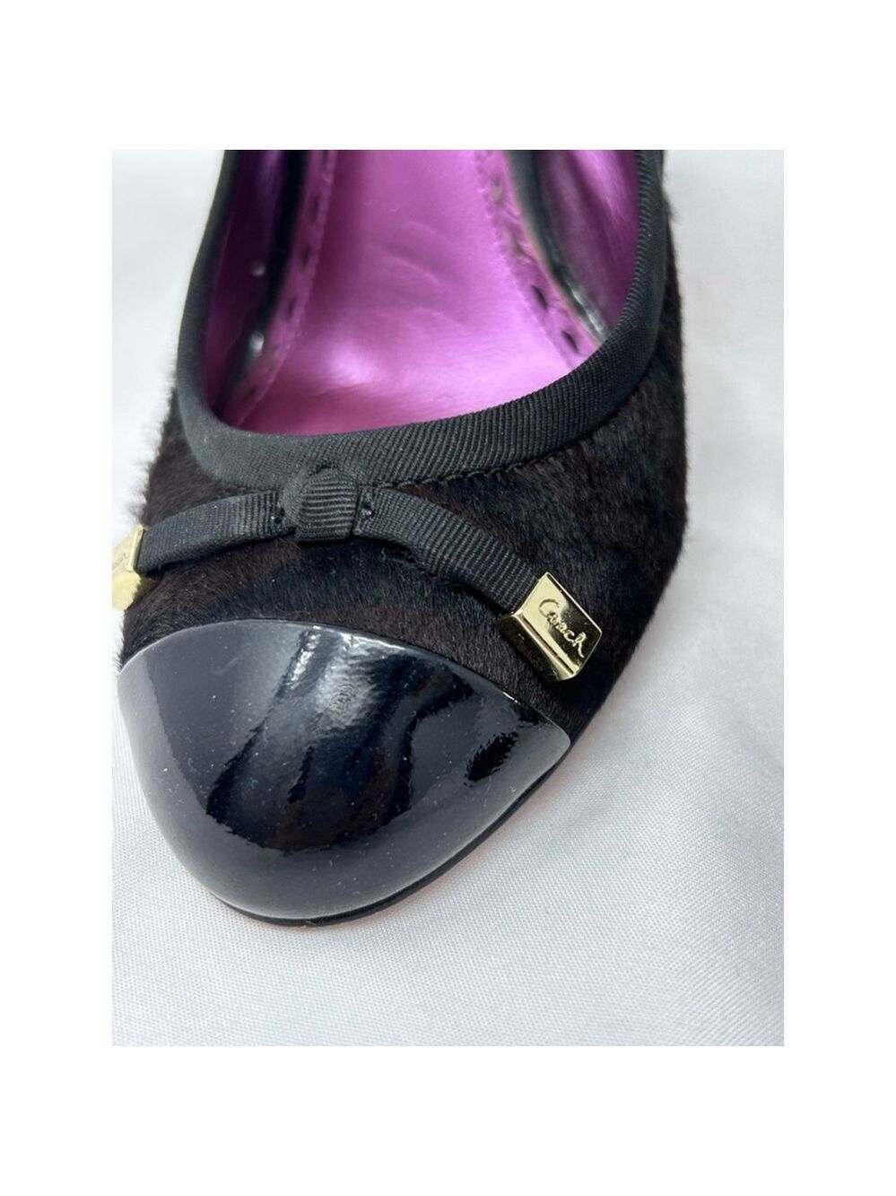 Coach Poppy Black Calf Hair Tiger Stripe Patent Pumps 7.5 Purple Insole - Picture 4 of 10